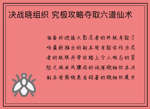 决战晓组织 究极攻略夺取六道仙术